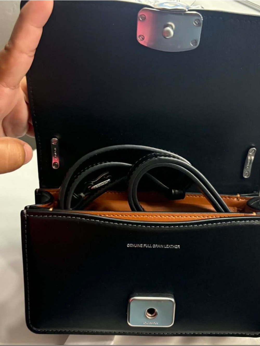 Coach Brown Signature and Black Leather Chain Crossbody - Picture 3 of 5